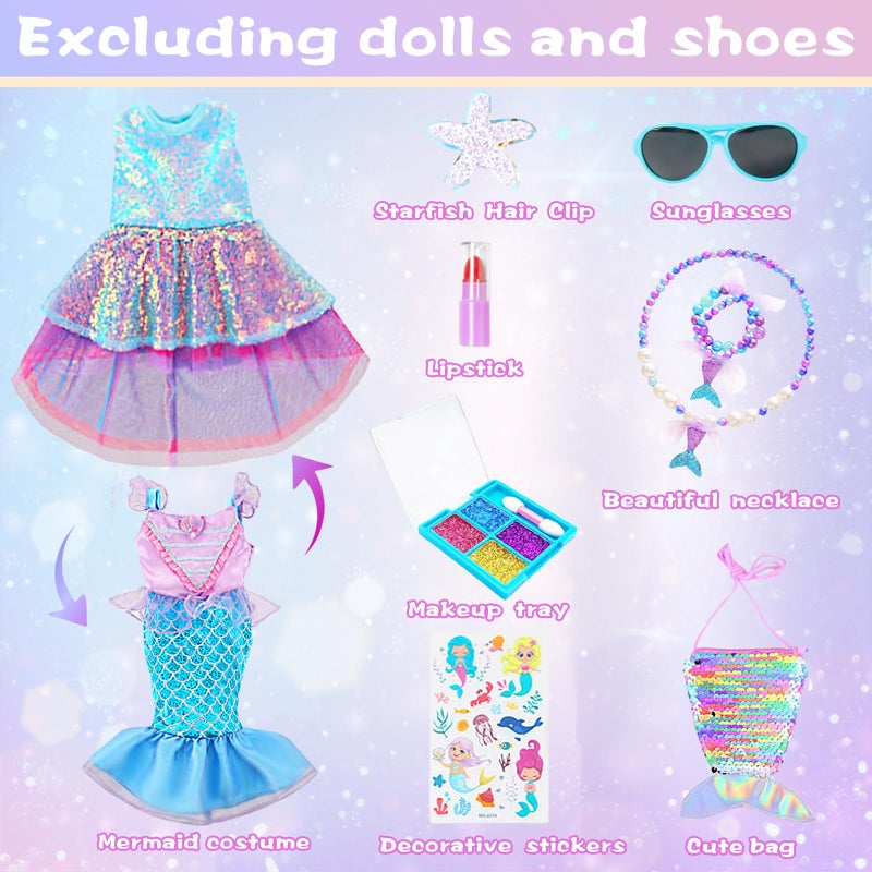 DONTNO American 18 Inch Doll Makeup Accessories and Mermaid Clothes Set Included 2 Pieces Clothes Mermaid Messenger Bag Starfish Hairpin Lipstick Necklace Bracelet Eye Shadow and Sticker(NO Doll and Shoes) - Image 2